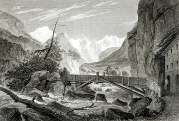 Mont Blanc desde los baños de St. Didier, grabado por C. Westwood